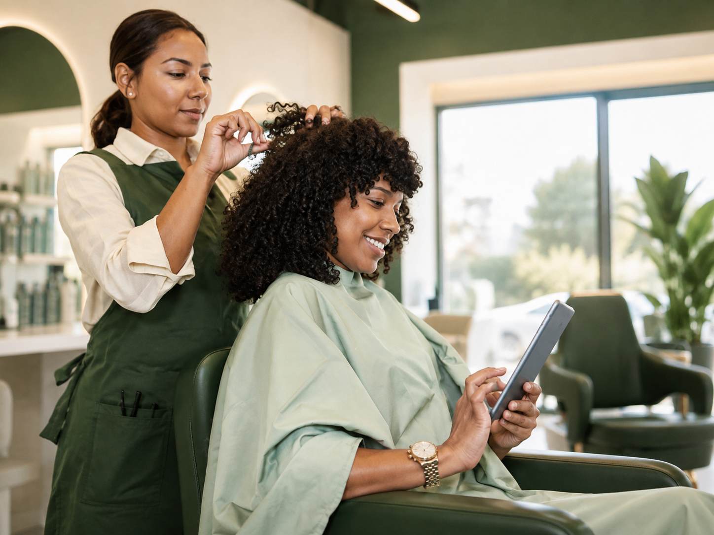 Hair stylist serving a customer in a salon
