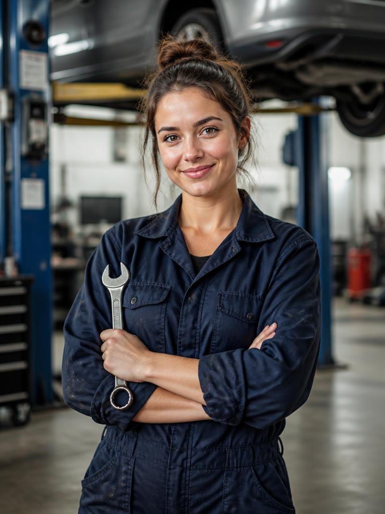 Auto mechanic in a modern garage bay