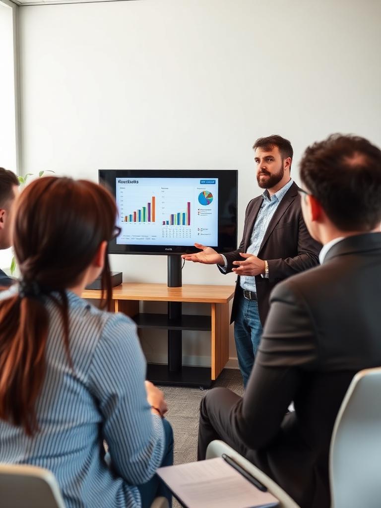 Consultant presenting charts to a small client group
